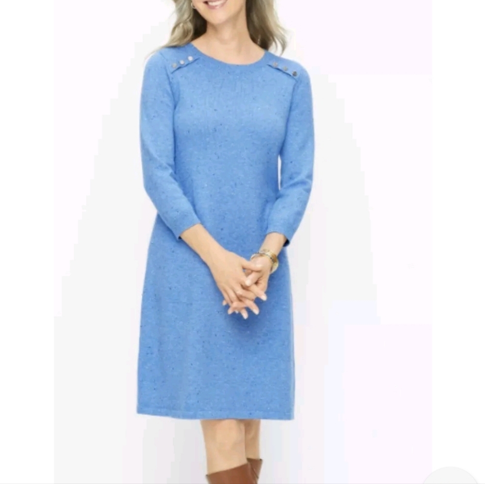 Talbots Kitty Tweed Sweater Shift Dress - enchanted blue heather